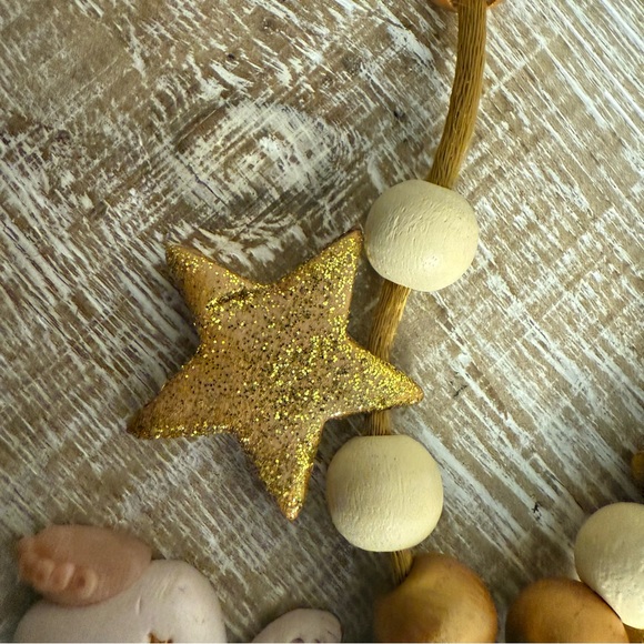 Gold & Cream Clay Angel with Stars and beads Necklace, 26" - Picture 4 of 13